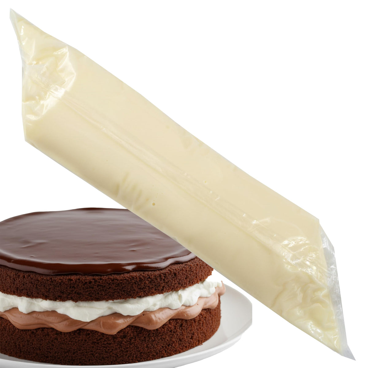 Hampton Distribution Bavarian Creme pie filling squeeze pack for easy tart fillings.