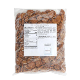 Close-up of Hampton Distribution chips showing toasted sesame seeds and honey glaze.