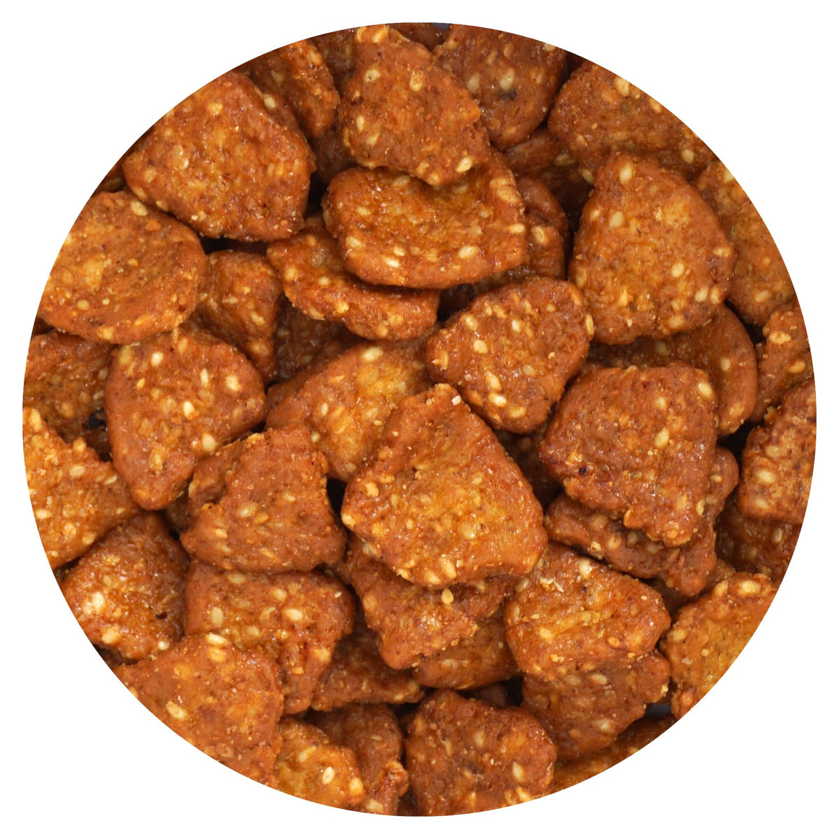 Hampton Distribution honey roasted mini sesame chips in a 1 lb bulk bag, ideal for sharing.