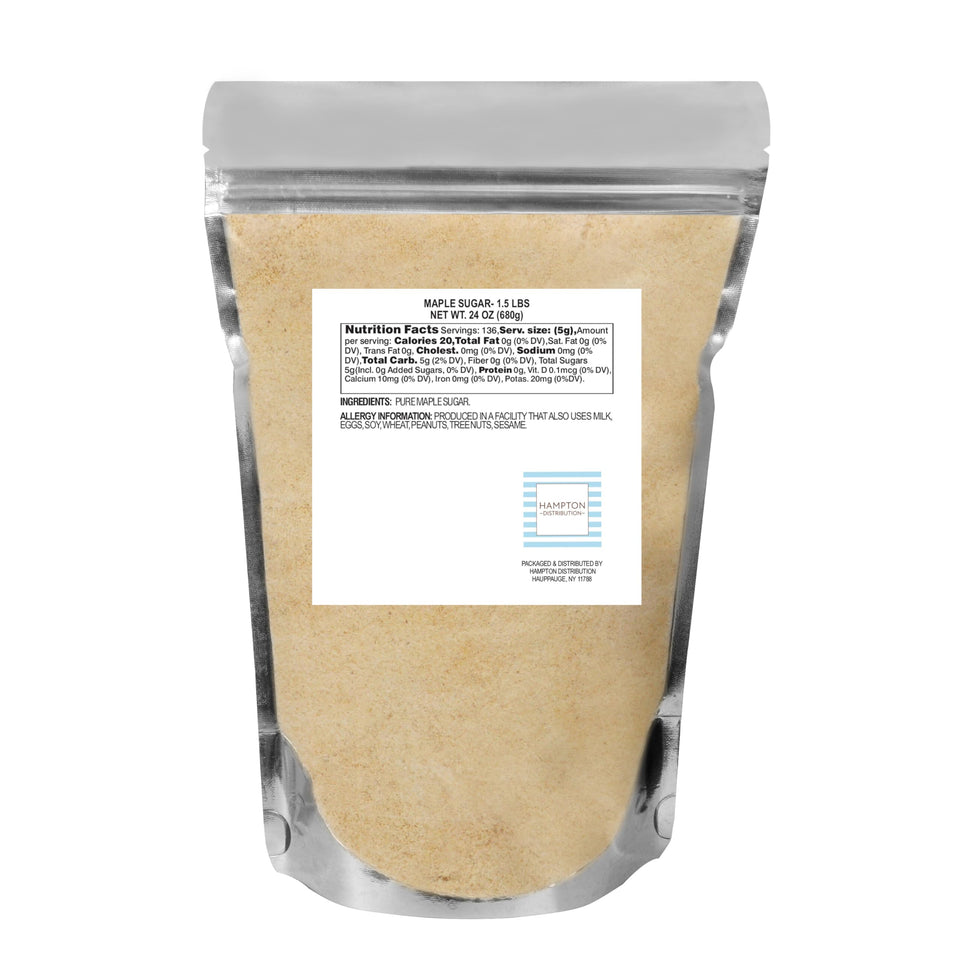 Hampton Distribution maple sugar bag front view with resealable seal for cooking freshness