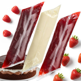 Hampton Distribution pastry filling red raspberry packs for easy tart and cake decorating.
