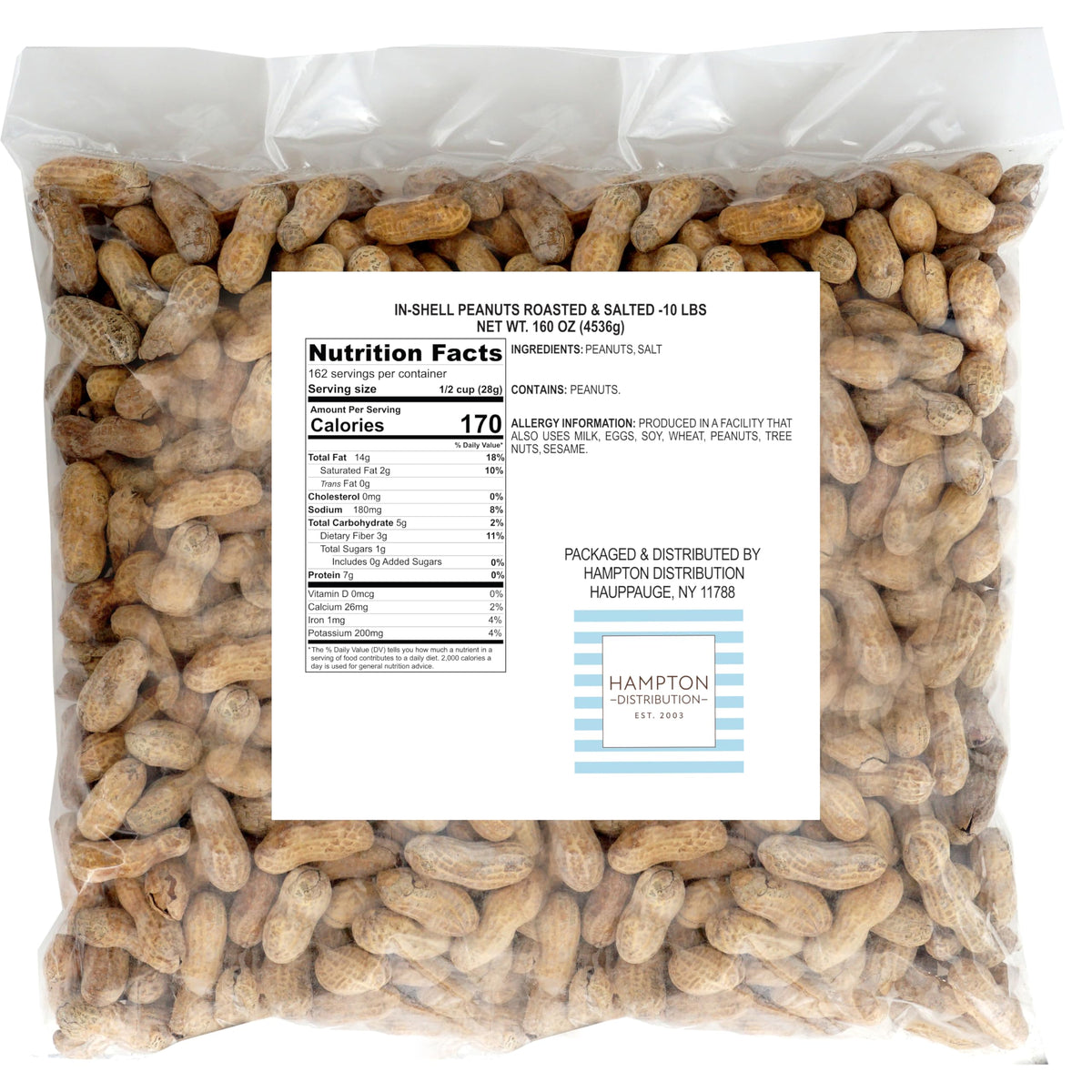Close-up of Hampton Distribution peanuts in shell, roasted and salted, delivering bold flavor.