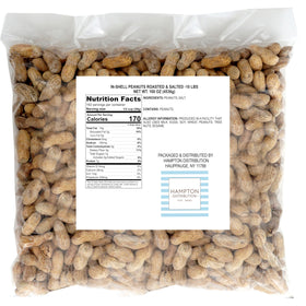 Close-up of Hampton Distribution peanuts in shell, roasted and salted, delivering bold flavor.