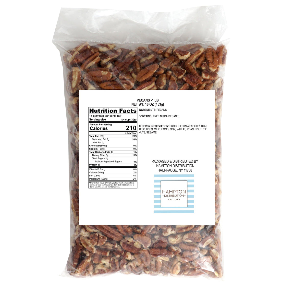 Hampton Distribution pecan pieces chopped for baking on a tray, perfect for pies and cookies.