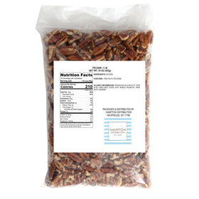 Hampton Distribution pecan pieces chopped for baking on a tray, perfect for pies and cookies.