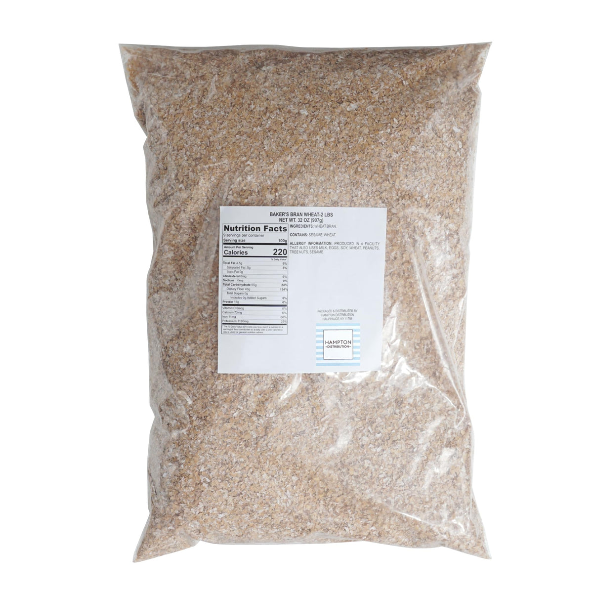Hampton Distribution Wheat Bran texture close-up highlights rich color and coarse flakes.