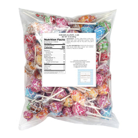 Close-up of the 2 lb bag label showing size and flavors.