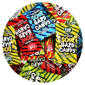 The Hampton Candy Company Extreme Sour Hard Candy bulk bag with assorted flavors for sharing.
