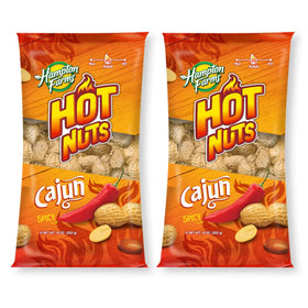 Hampton Farms Cajun Spicy Peanuts pack shot with bold Louisiana flavor, ideal for on-the-go snacking.