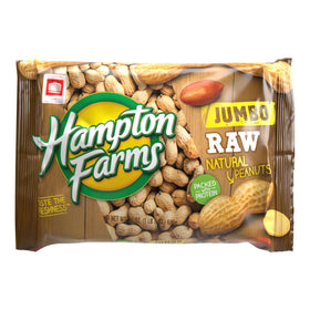 Hampton Farms jumbo raw in-shell peanuts shown in-pack ready for boiling.
