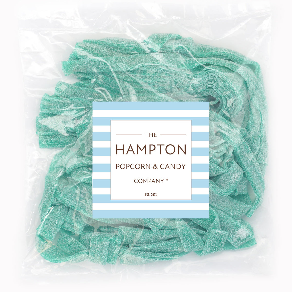 Close-up of Hampton Green Apple Sour Belts texture and glossy bite