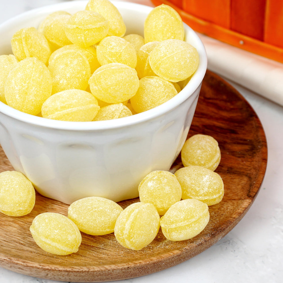 Hampton lemon drops display at a candy buffet setup