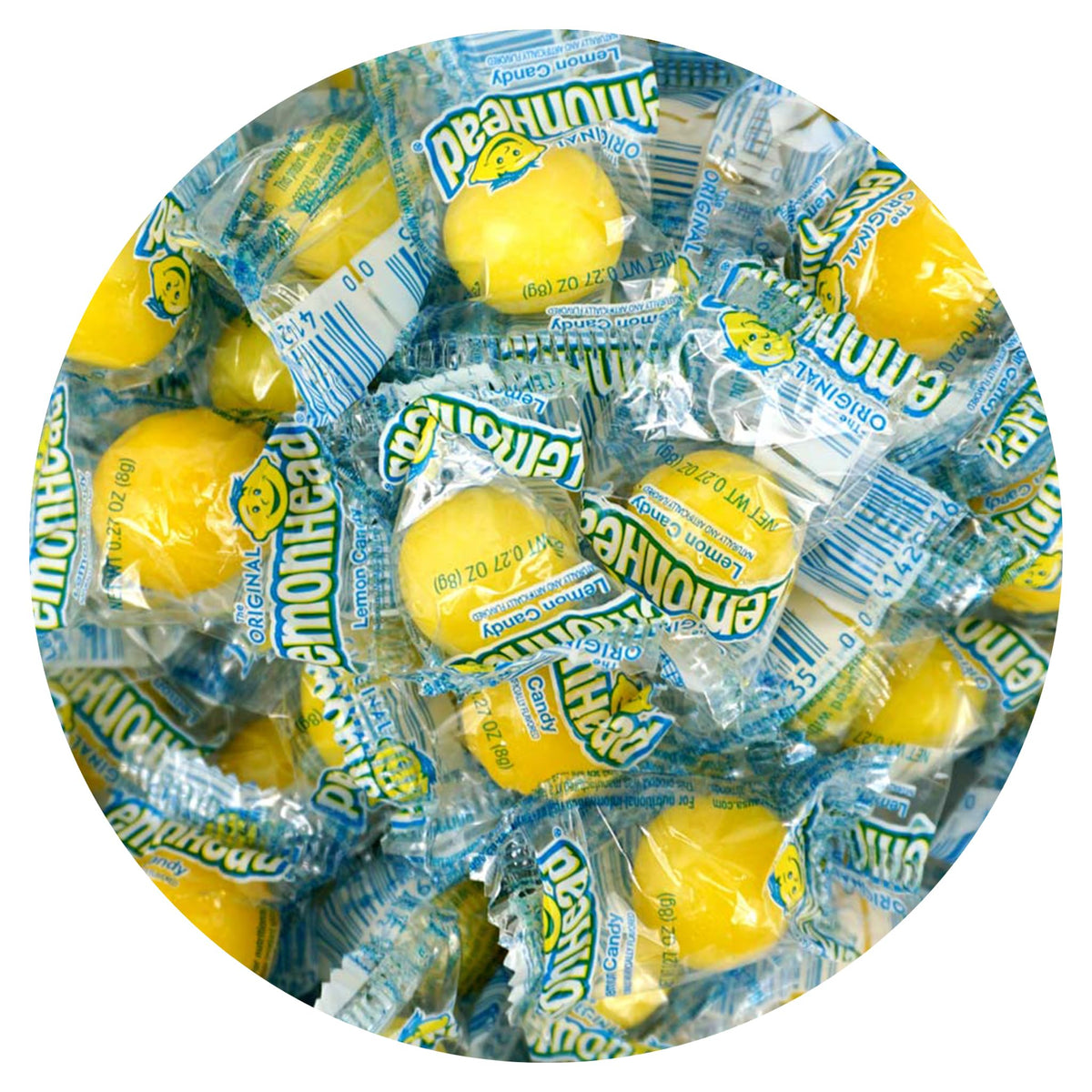 The Hampton Lemonheads bulk bag closeup highlighting tangy lemon flavor for sharing