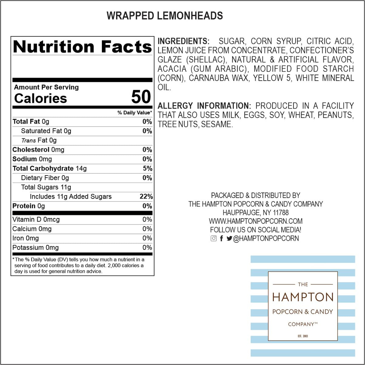 The Hampton Popcorn Company Lemonheads on a serving spread for parties.
