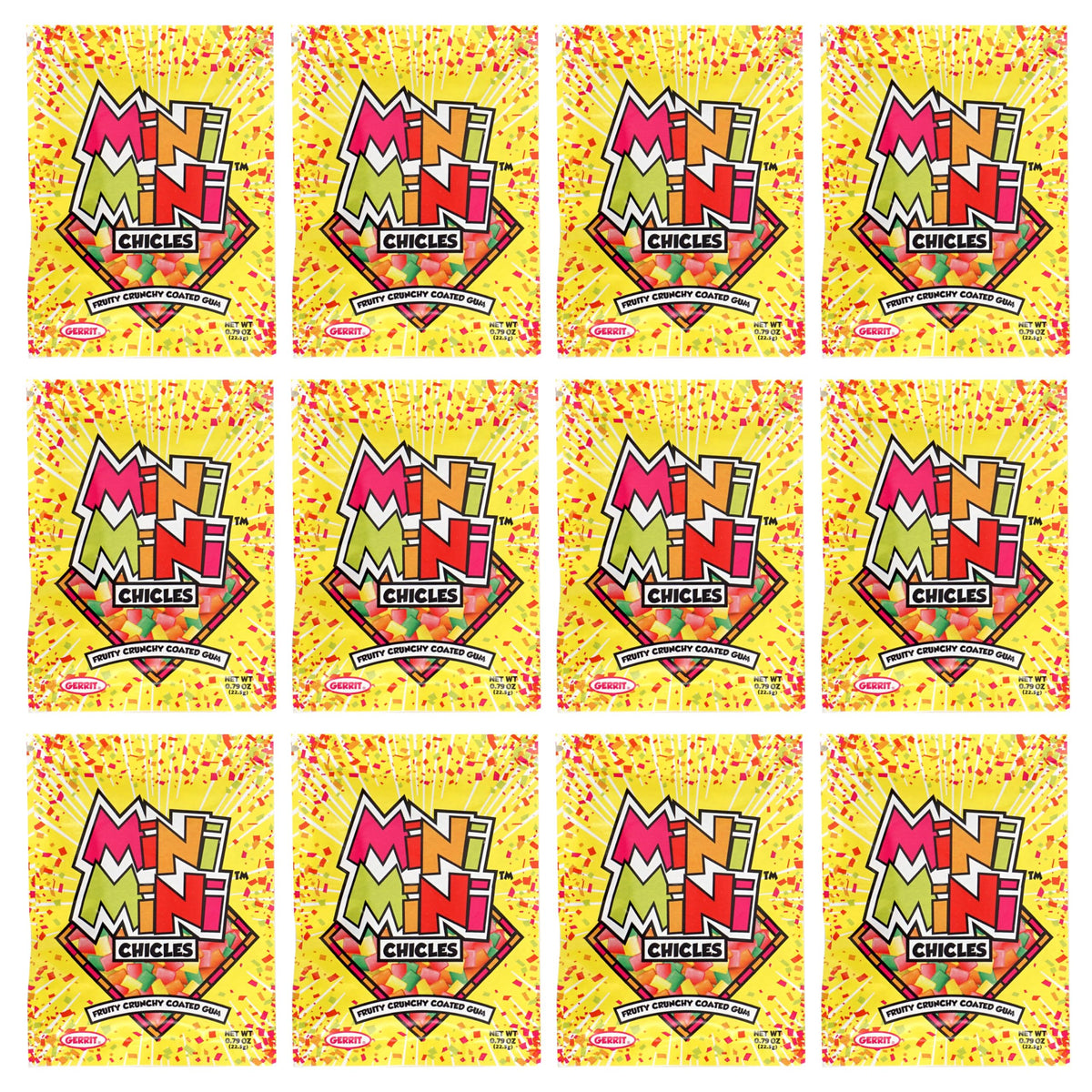 The Hampton Mini Mini Chicles pack shot shows a fruity gum assortment for quick snacking