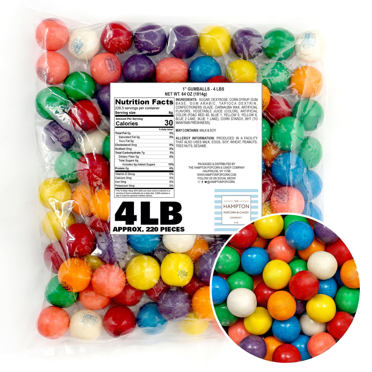 The Hampton Popcorn Company 1-inch gumballs in a bulk bag for gumball machines.
