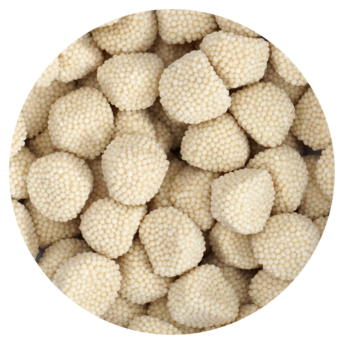 The Hampton Popcorn Champagne Bubbles gummies close-up with blue raspberry flavor and sugar beads for celebrations.