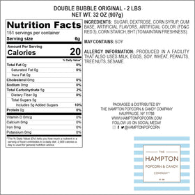 The Hampton Popcorn Company packaging detail for Dubble Original Bubble Gum.