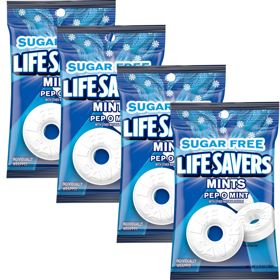 The Hampton Popcorn Company Pep O Mint mints in a 4-pack, sugar-free breath fresheners.