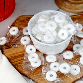 Packaging display of Pep O Mint Lifesavers from The Hampton Popcorn Company.