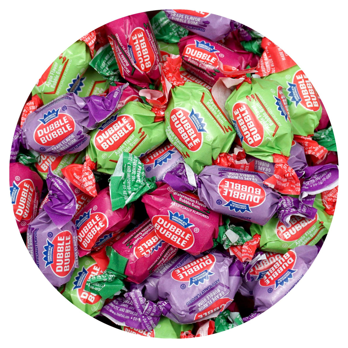 The Hampton Popcorn Company bulk bubble gum bag with assorted fruit flavors, ideal for parties.