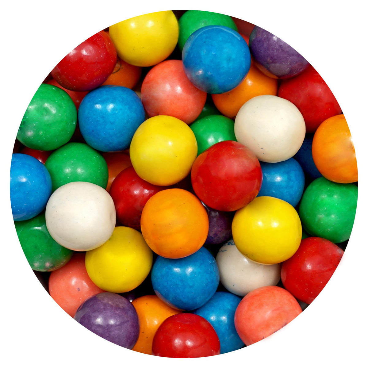 Hampton Popcorn rainbow 1-inch gumballs with assorted fruit flavors for celebrations.