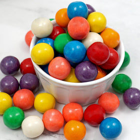 Colorful fruit-flavored gumballs by The Hampton Popcorn Company for party favors.