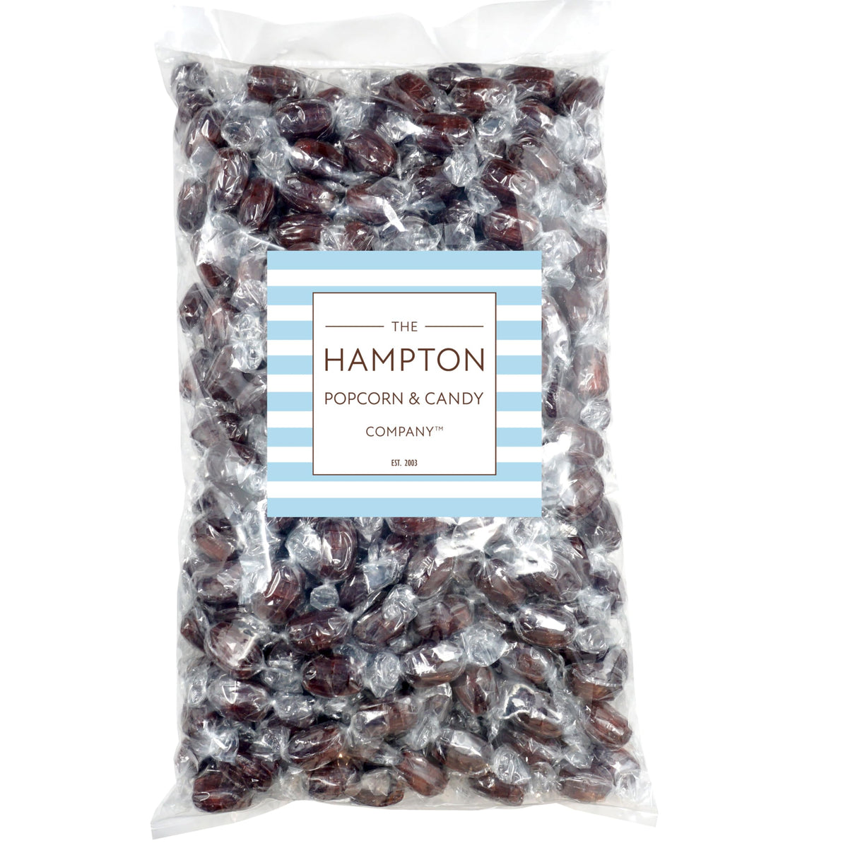 Root beer barrels individually wrapped by The Hampton Popcorn Company ensure freshness and sharing convenience