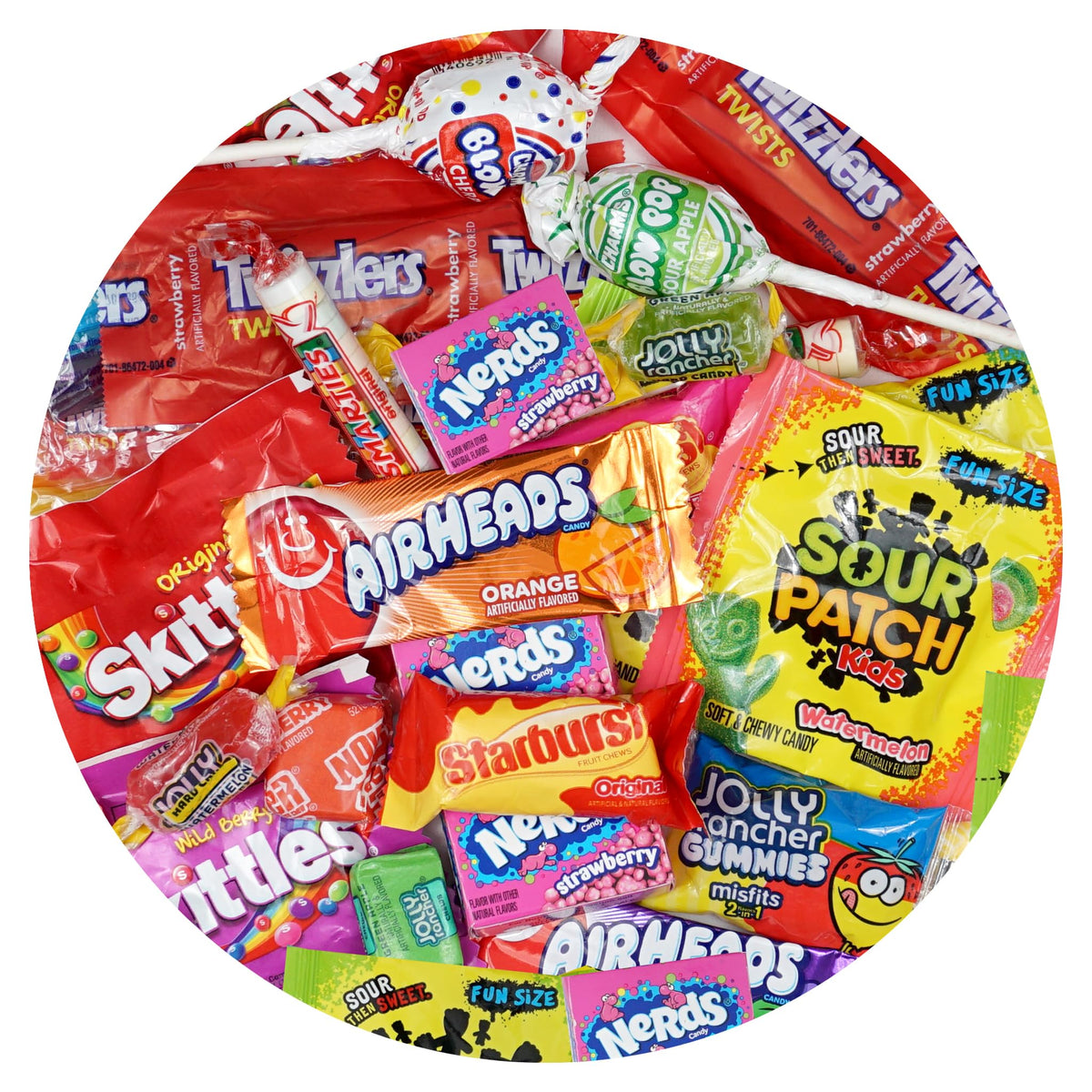 The Hampton Popcorn Company ultimate candy variety pack front view showing assorted candies for parties.
