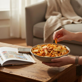 The Hampton Taco Snack Mix Party Bowl Serve elevates casual entertaining with vibrant colors.