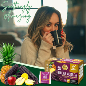 HANAN Chicha Morada served over ice, perfect for cooling down naturally.