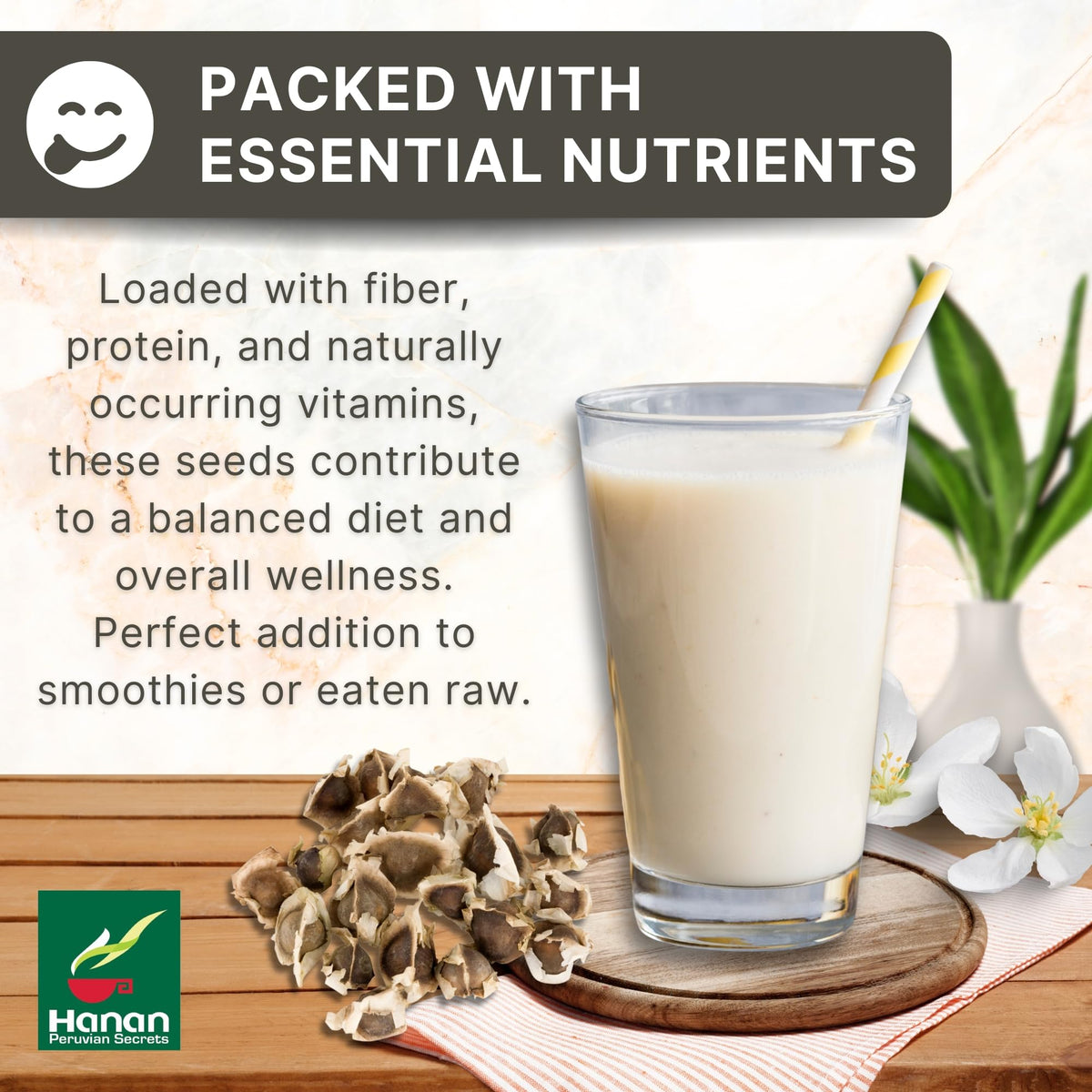 Hanan Moringa seeds brand logo representing a trusted Peru-origin superfood