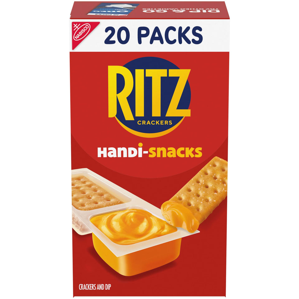 Handi-Snacks RITZ crackers and cheese dip box, ideal for on-the-go snacking.