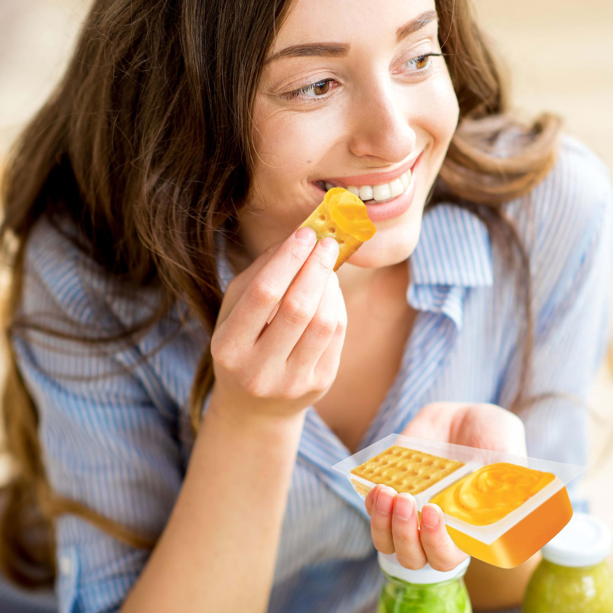 Nutrition label on Handi-Snacks RITZ snack pack shows calories per serving.