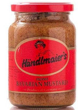 Handlmaier Sweet Bavarian Mustard dollop on a burger delivers classic Bavarian flavor.