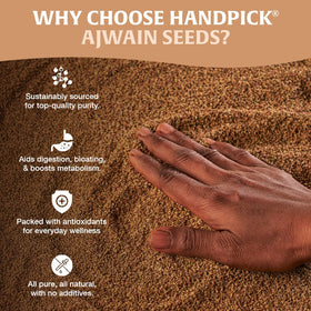 HANDPICK Ajwain seeds gluten-free label, allergen-friendly pantry staple