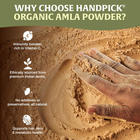HANDPICK Amla powder scoop included for easy, mess-free measuring.