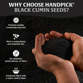 HANDPICK Aromatic Kalonji toasting pan closeup releases fragrance.