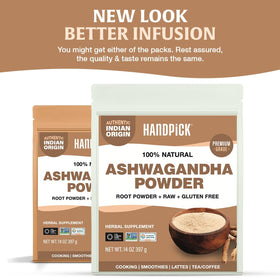 HANDPICK Ashwagandha powder with scoop for easy measuring in smoothies.