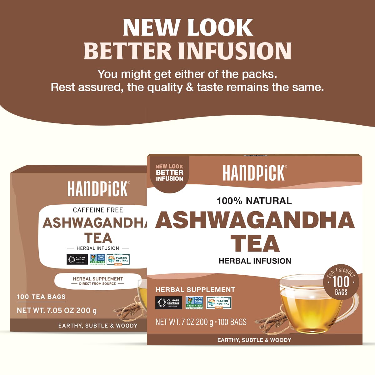 HANDPICK Ashwagandha tea cup brewing for a relaxing moment.