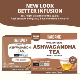 HANDPICK Ashwagandha tea cup brewing for a relaxing moment.