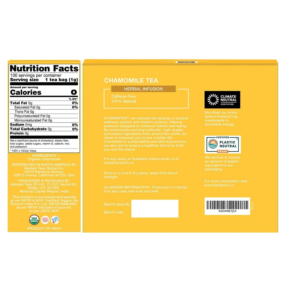 HANDPICK carbon-neutral brand feature with chamomile-tea-bags display