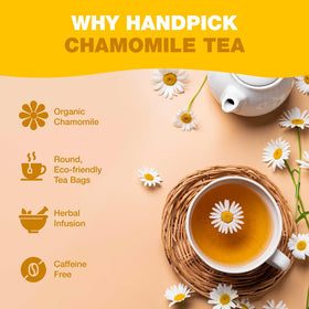 HANDPICK chamomile tea bags close-up of dried flowers and soothing fragrance