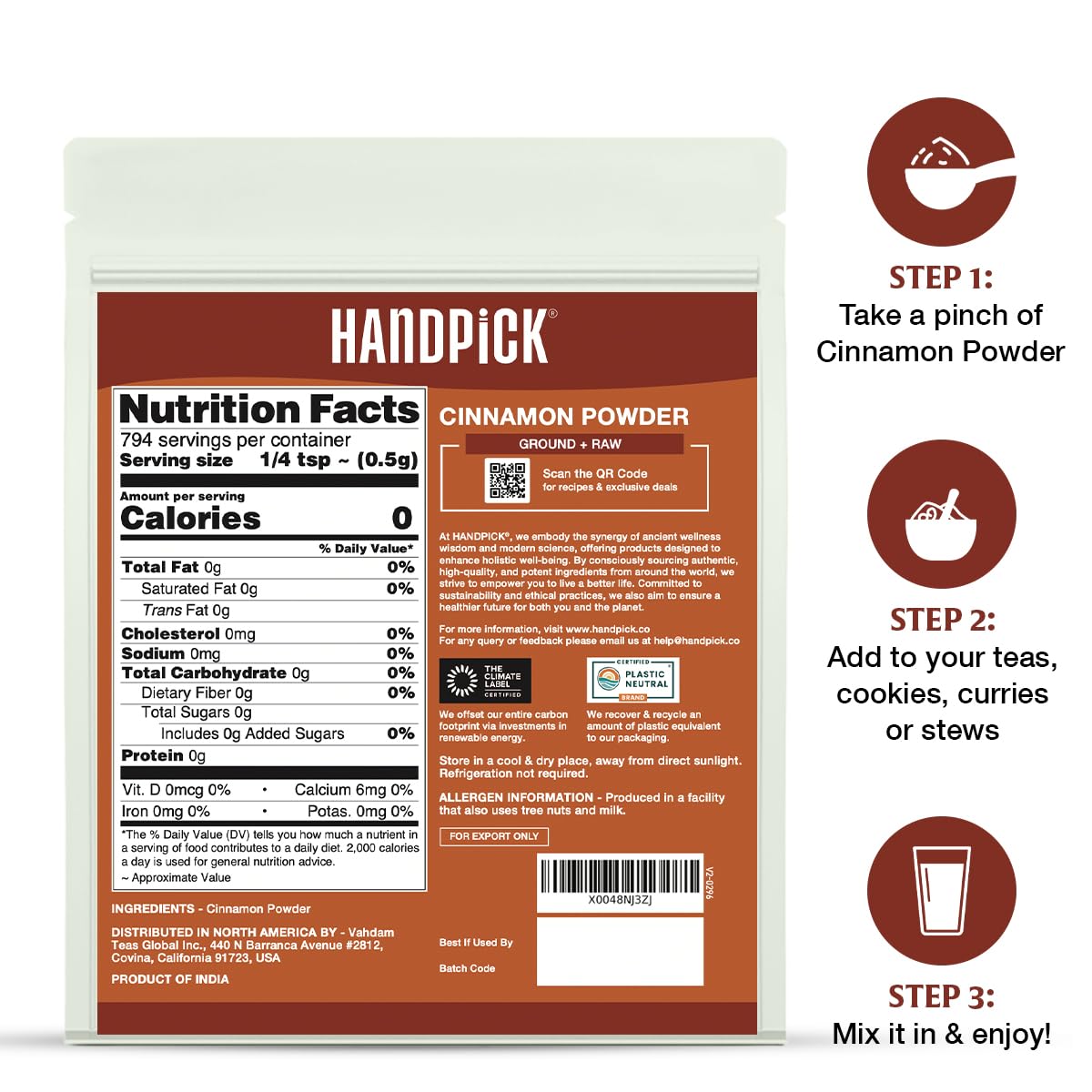 HANDPICK Cinnamon Powder origin note from South India for authentic spice