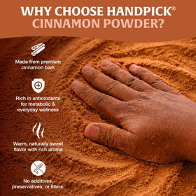 HANDPICK Cinnamon Powder resealable pouch shown for freshness and easy storage
