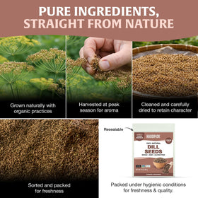 HandPICK Dill seeds packaging-back highlights origin and quality.