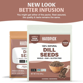 HandPICK Dill seeds in a resealable pouch close-up for lasting freshness and easy storing.