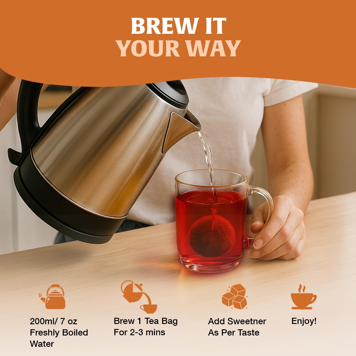 HANDPICK Earl Grey tea bags carton and label highlighting sustainability commitments.
