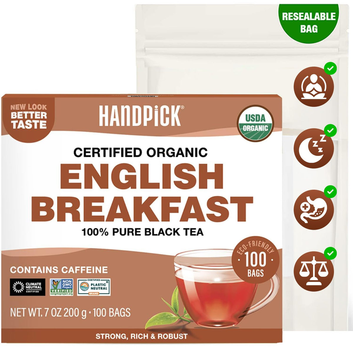 HANDPICK English Breakfast tea bag packaging highlights eco-friendly design