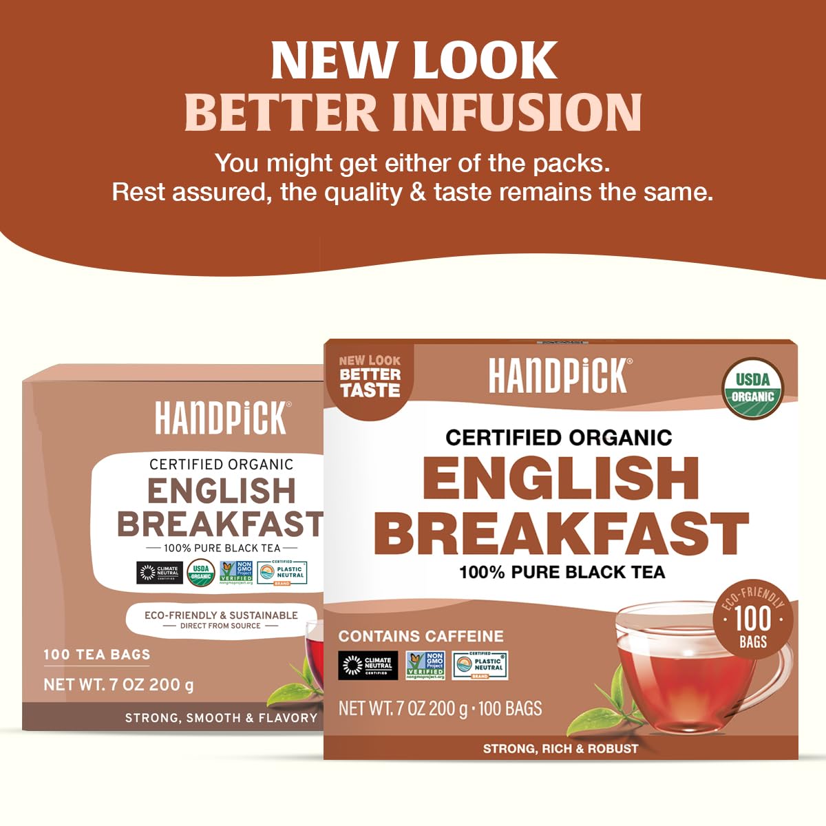 HANDPICK English Breakfast tea hot brew in a mug for a morning energy boost